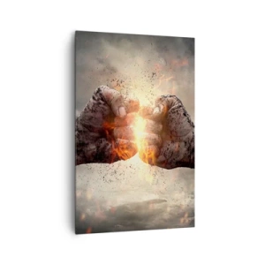 Quadro su tela - Stampe su Tela - Pugni chiusi in una scena di incendio dinamica - 80x120cm - Pronto alla battaglia - Decorazione murale moderna per soggiorno e camera da letto ARTTOR