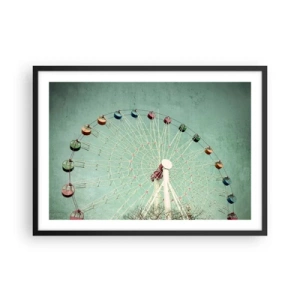 Poster in cornice nera - Una ruota panoramica colorata contro un cielo blu in stile retrò - 70x50cm - Venite a divertirvi - Decorazione murale moderna per soggiorno e camera da letto ARTTOR