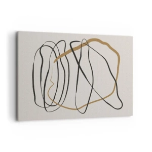 Quadro su tela - Stampe su Tela - Linee artistiche in nero e oro su uno sfondo chiaro - 100x70cm - Composizione: danza intricata - Decorazione murale moderna per soggiorno e camera da letto ARTTOR