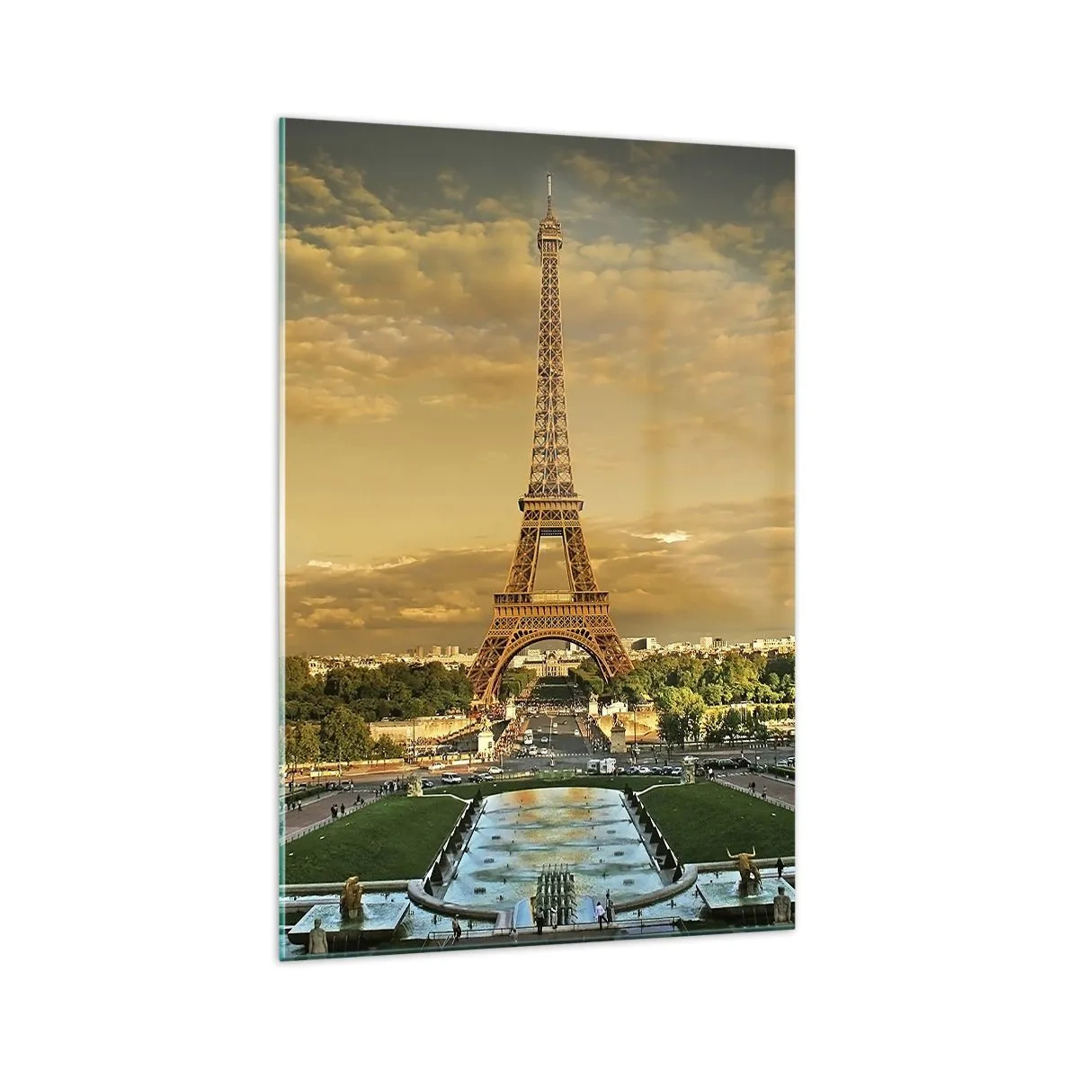 Quadro su vetro - La Torre Eiffel a Parigi al tramonto - 70x100cm - La regina di Parigi - Decorazione murale moderna per soggiorno e camera da letto ARTTOR