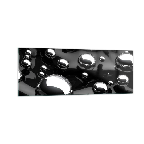 Quadro su vetro - Gocce astratte su una superficie nera - 140x50cm - Toni di nero - Decorazione murale moderna per soggiorno e camera da letto ARTTOR