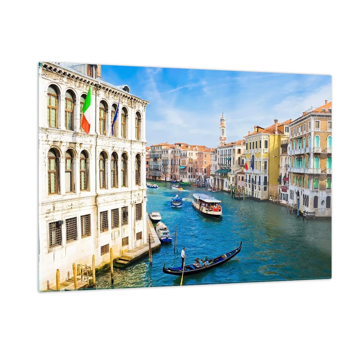 Quadro su vetro - Un canale a Venezia con gondole e barche sull'acqua - 120x80cm - Una circolazione stradale unica al mondo - Decorazione murale moderna per soggiorno e camera da letto ARTTOR