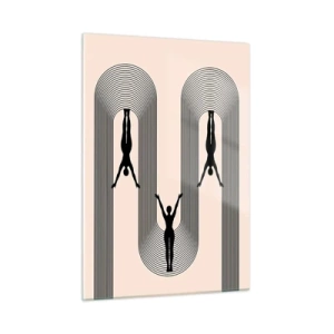 Quadro su vetro - Sagome nere di figure sospese in archi ritmici - 50x70cm - Sottosopra - Decorazione murale moderna per soggiorno e camera da letto ARTTOR