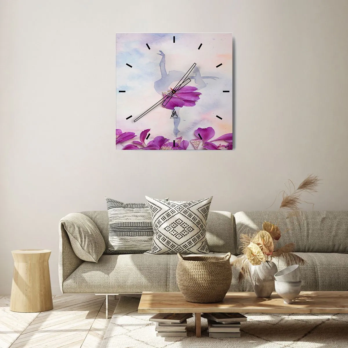 Orologio da parete - Orologio in Vetro - Delicata come un fiore - 40x40 cm