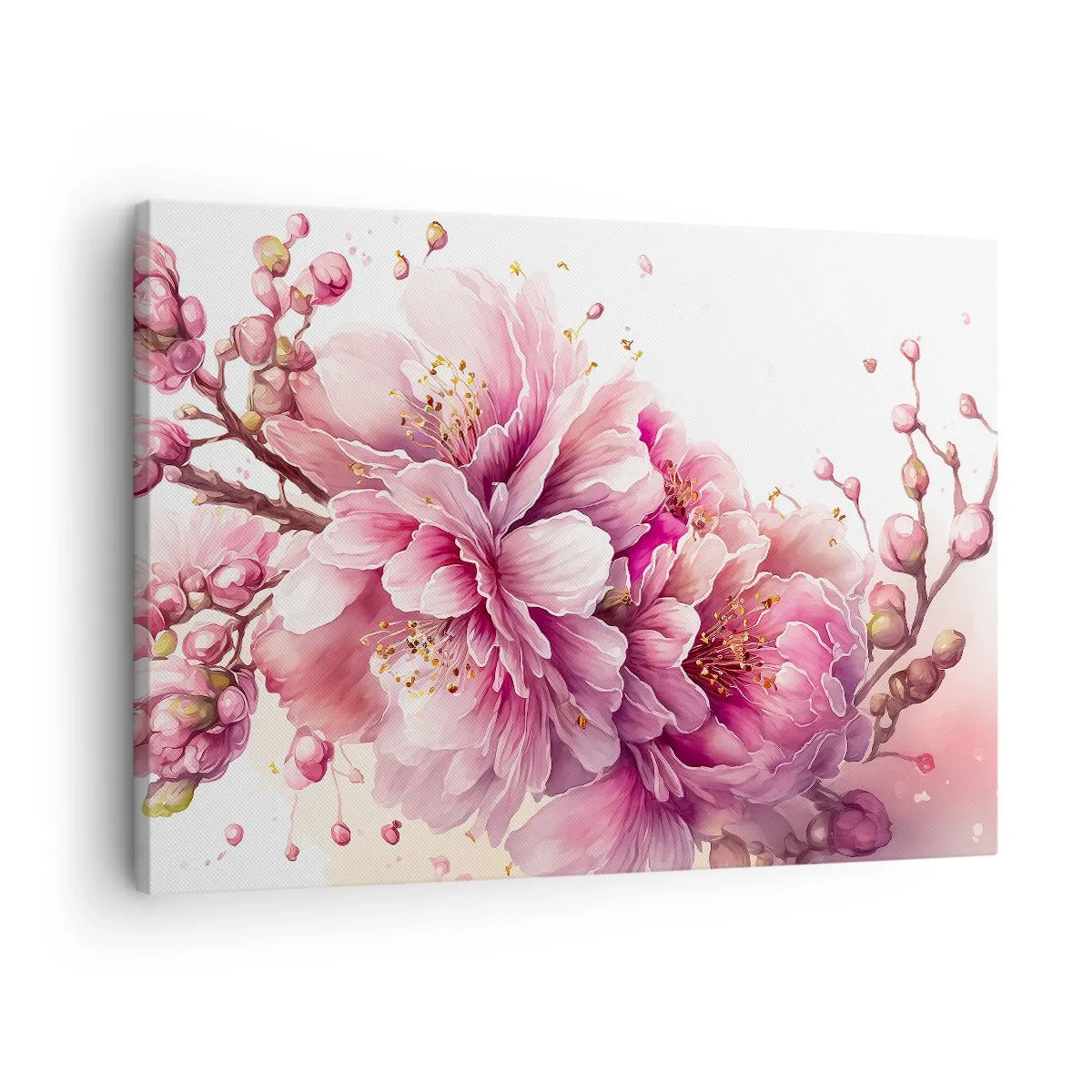 Quadro su tela - Stampe su Tela - Delicati fiori di ciliegio in piena fioritura su uno sfondo chiaro - 70x50cm - Fiore di ciliegio - Decorazione murale moderna per soggiorno e camera da letto ARTTOR
