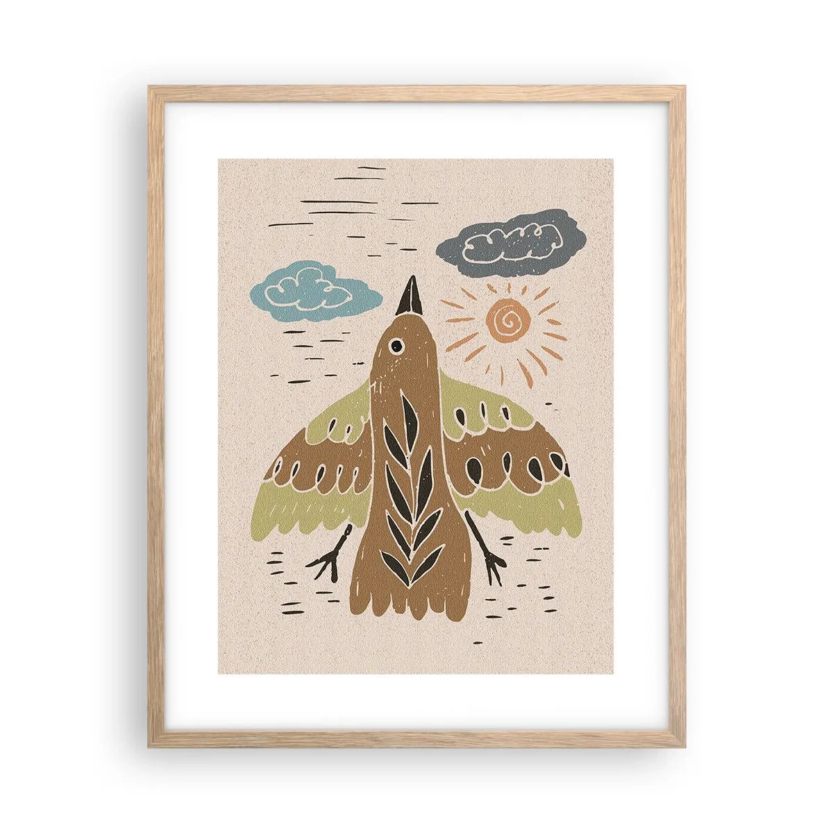 Poster in cornice rovere chiaro - Volo gioioso - 40x50 cm
