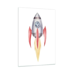 Quadro su vetro - Un razzo colorato che vola nello spazio - 50x70cm - Più in alto, più veloce, più lontano - Decorazione murale moderna per soggiorno e camera da letto ARTTOR