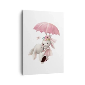 Quadro su tela - Stampe su Tela - Coniglietti carini sotto un ombrello rosa - 50x70cm - Questo è proprio amore - Decorazione murale moderna per soggiorno e camera da letto ARTTOR