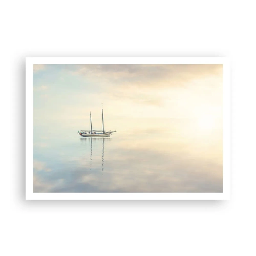 Poster - Una barca su un mare calmo in una luce soffusa - 100x70cm - Silenzio in mare - Decorazione murale moderna per soggiorno e camera da letto ARTTOR