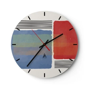 Orologio da parete - Orologio in Vetro - Rettangoli e linee astratte colorate su uno sfondo chiaro - 30x30cm - Spirito e lettera della geometria - Decorazione murale moderna per soggiorno, cucina e camera da letto ARTTOR