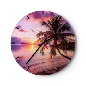 Orologio da parete - Orologio in Vetro - Palma in riva al mare al tramonto - 30x30cm - Beatitudine a perdita d'occhio - Decorazione murale moderna per soggiorno, cucina e camera da letto ARTTOR