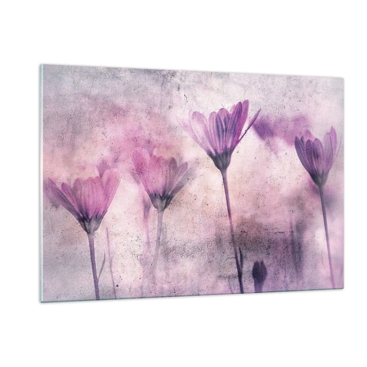 Quadro su vetro - Delicati fiori nelle tonalità pastello del viola - 120x80cm - Il sogno dei fiori - Decorazione murale moderna per soggiorno e camera da letto ARTTOR