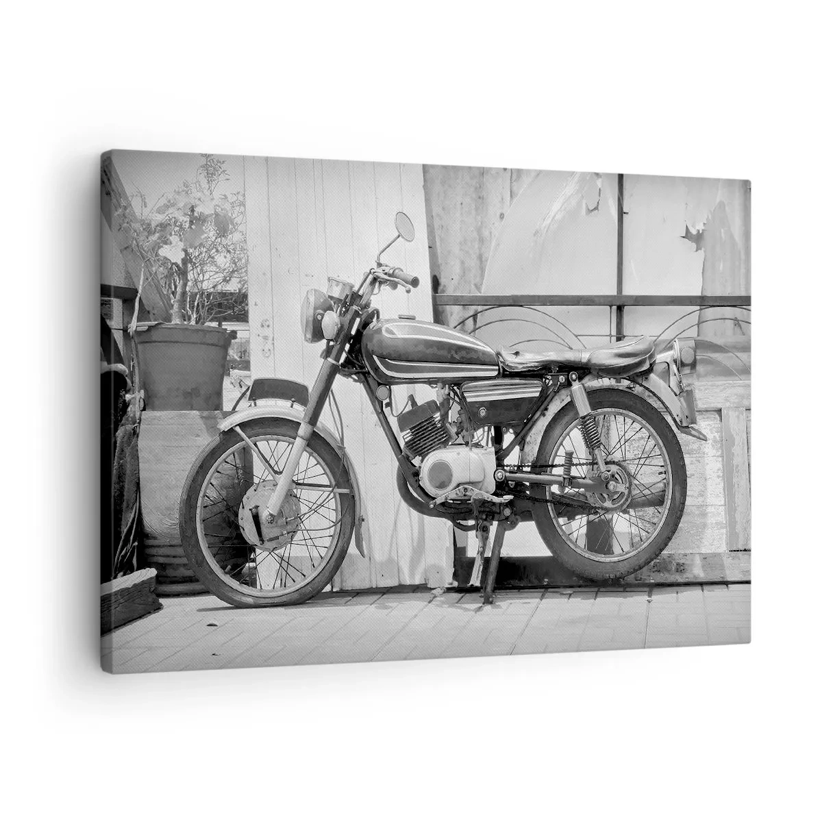 Quadro su tela - Stampe su Tela - Foto in bianco e nero di una motocicletta classica - 70x50cm - La classicità sopra a tutto - Decorazione murale moderna per soggiorno e camera da letto ARTTOR