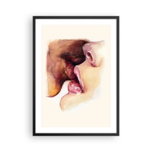 Poster in cornice nera - Labbra acquerellate in un bacio intimo su uno sfondo chiaro - 50x70cm - Come notte e giorno, terra e cielo - Decorazione murale moderna per soggiorno e camera da letto ARTTOR