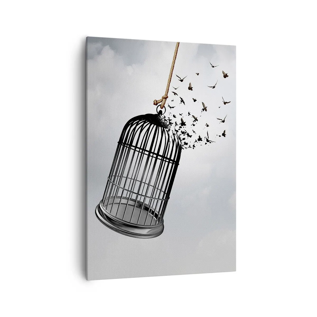 Quadro su tela - Stampe su Tela - Uccelli che volano fuori da una gabbia contro il cielo - 70x100cm - Fede... Speranza... Libertà! - Decorazione murale moderna per soggiorno e camera da letto ARTTOR