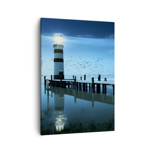 Quadro su tela - Stampe su Tela - Il faro sul molo illuminato di notte - 50x70cm - E passa la paura del buio - Decorazione murale moderna per soggiorno e camera da letto ARTTOR