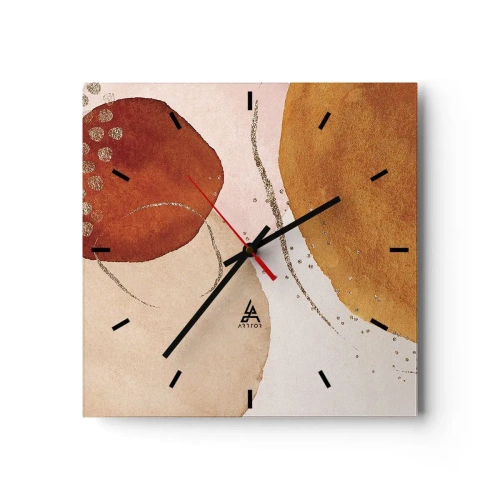 Orologio da parete - Orologio in Vetro - Forme astratte in calde tonalità di marrone e oro - 30x30cm - Rotondità e movimento - Decorazione murale moderna per soggiorno e camera da letto ARTTOR