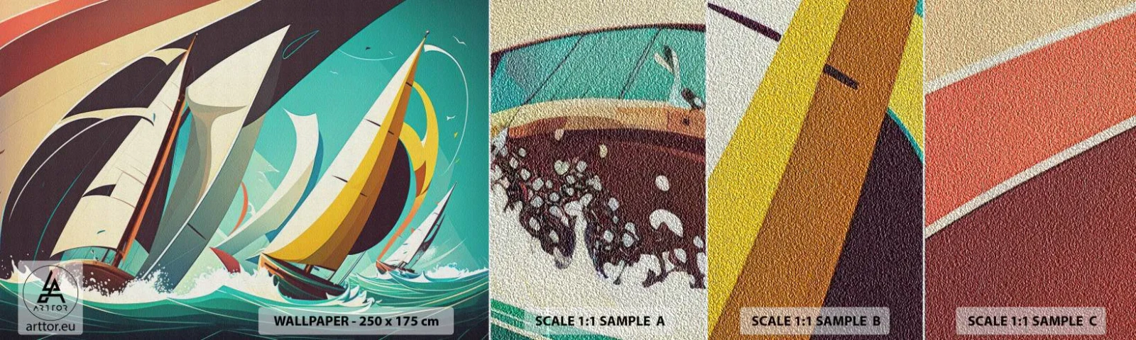 Campione di Fotomurale Premium Sand - Compagne degli elementi - Barche a vela, Regata, Mare - 100x30 cm