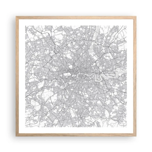 Poster in cornice rovere chiaro - Mappa del labirinto di Londra - 60x60 cm