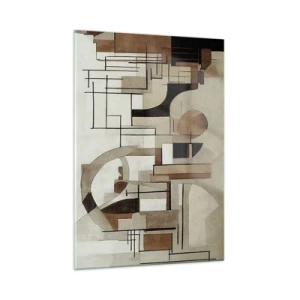 Quadro su vetro - Paesaggio geometrico nei toni del marrone e del beige - 50x70cm - Paesaggio urbano 2.0 - Decorazione murale moderna per soggiorno e camera da letto ARTTOR