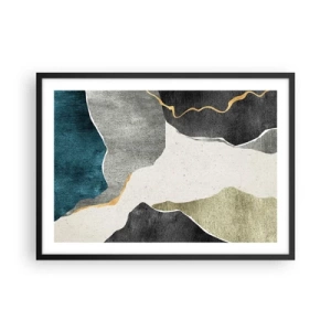 Poster in cornice nera - Forme geometriche nei toni del grigio, verde e oro - 70x50cm - Composizione mosaico con filo d'oro - Decorazione murale moderna per soggiorno e camera da letto ARTTOR