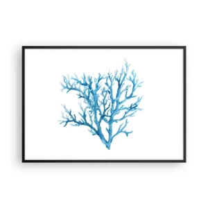 Poster in cornice nera - Corallo blu su sfondo bianco con un tocco minimalista - 100x70cm - Filigrana marina - Decorazione murale moderna per soggiorno e camera da letto ARTTOR