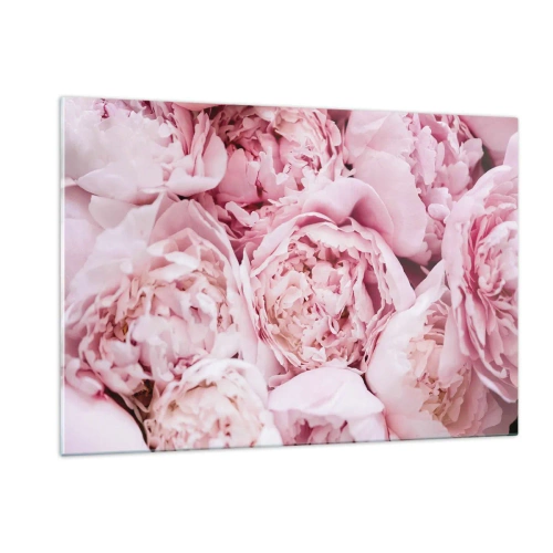 Quadro su vetro - Primo piano di un bouquet di peonie rosa chiaro - 120x80cm - Morbide e profumate - Decorazione murale moderna per soggiorno e camera da letto ARTTOR
