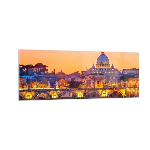 Quadro su vetro - Panorama del Vaticano al tramonto con un ponte sul fiume - 140x50cm - Tramonto sulla Città Eterna - Decorazione murale moderna per soggiorno e camera da letto ARTTOR