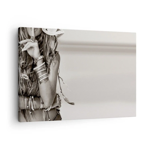 Quadro su tela - Stampe su Tela - Ritratto di una donna boho con gioielli - 70x50cm - Come una ragazza - Decorazione murale moderna per soggiorno e camera da letto ARTTOR