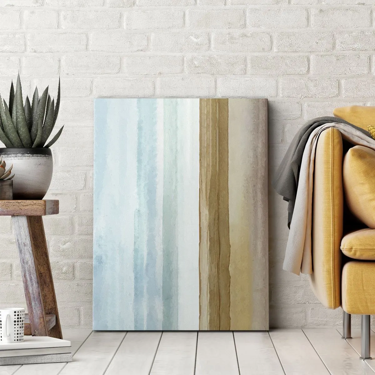 Quadro su tela - Stampe su Tela - Paesaggio astratto di spiaggia in tonalità pastello - 50x70cm - Rilassamento - Decorazione murale moderna per soggiorno e camera da letto ARTTOR