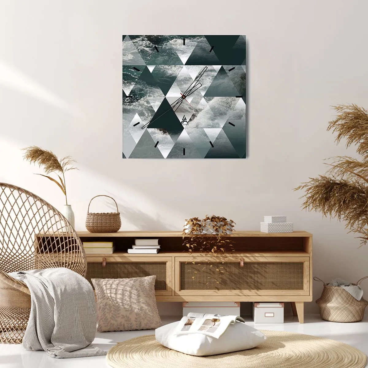 Orologio da parete - Orologio in Vetro - Motivo geometrico con motivo a onde nei toni del verde - 30x30cm - Prospettiva di cristallo - Decorazione murale moderna per soggiorno e camera da letto ARTTOR