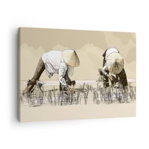 Quadro su tela - Stampe su Tela - Contadini che lavorano in una risaia indossando copricapi tradizionali - 70x50cm - Buon raccolto - Decorazione murale moderna per soggiorno e camera da letto ARTTOR