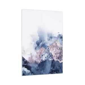 Quadro su vetro - Montagne acquerellate in tonalità pastello su sfondo bianco - 70x100cm - Queste si che sono cime! - Decorazione murale moderna per soggiorno e camera da letto ARTTOR