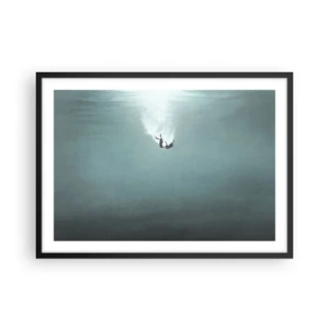 Poster in cornice nera - Una figura immersa in acque profonde e turchesi - 70x50cm - Nell'abbraccio dell'oceano - Decorazione murale moderna per soggiorno e camera da letto ARTTOR