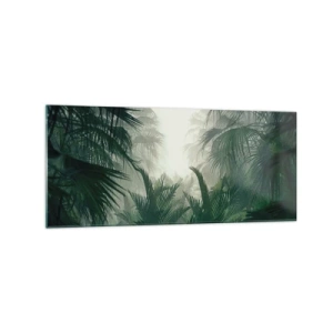 Quadro su vetro - Vegetazione tropicale nella fitta nebbia della foresta pluviale - 120x50cm - Mistero dei tropici - Decorazione murale moderna per soggiorno e camera da letto ARTTOR