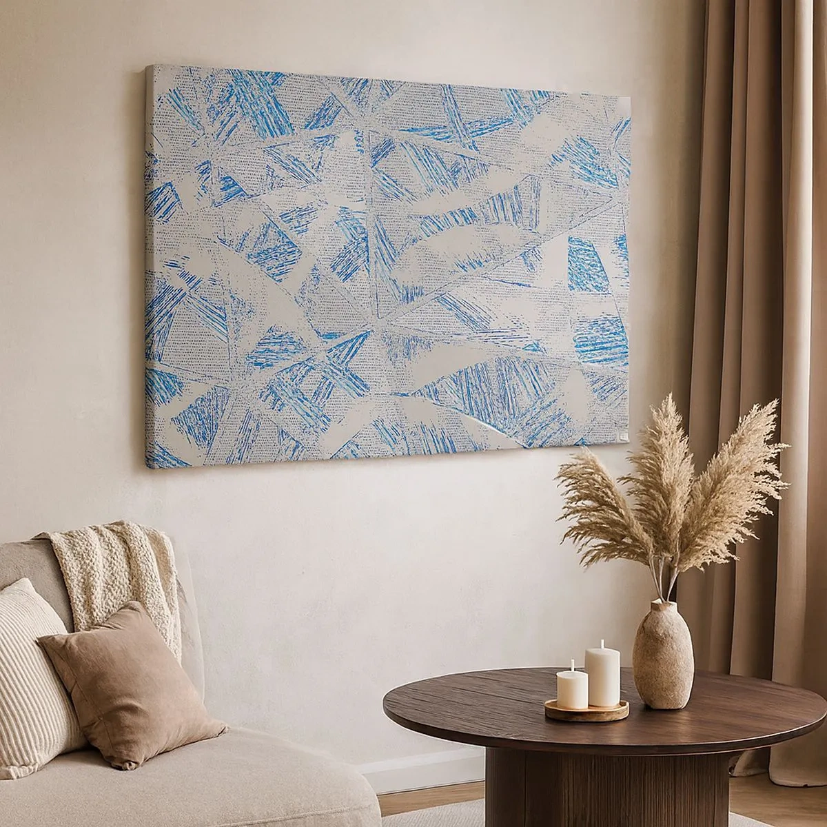 Quadro su tela - Stampe su Tela - Motivi geometrici nelle tonalità del blu e del grigio - 70x50cm - Nel labirinto grigioblu - Decorazione murale moderna per soggiorno e camera da letto ARTTOR