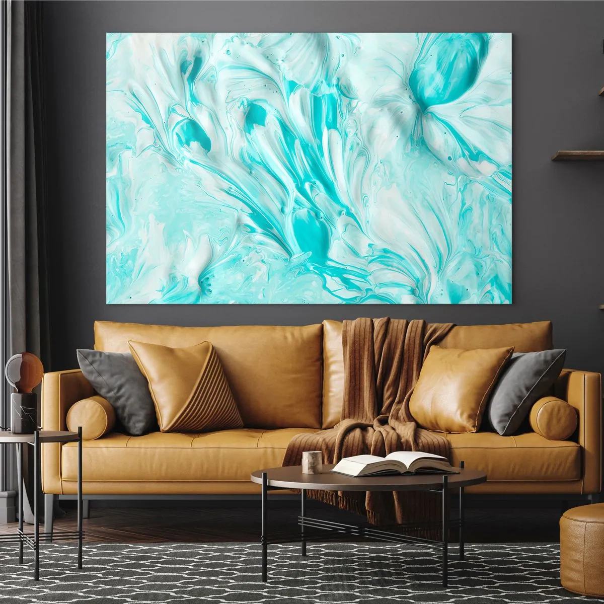 Quadro su vetro - Motivi astratti blu e bianchi che ricordano il movimento delle onde - 70x50cm - Insieme per sempre - Decorazione murale moderna per soggiorno e camera da letto ARTTOR