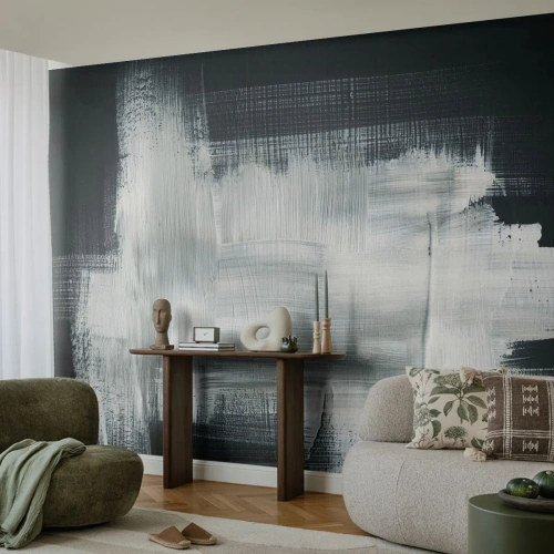 Fotomurali Premium Canvas - Tratti astratti bianchi su sfondo scuro - 100x70cm - Tessuto in verticale e in orizzontale - Decorazione murale moderna per soggiorno e camera da letto ARTTOR