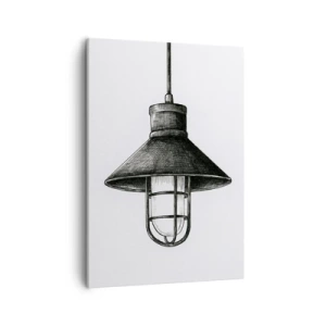 Quadro su tela - Stampe su Tela - Disegno di una lampada a sospensione retrò su sfondo bianco - 50x70cm - Come tanti anni fa... - Decorazione murale moderna per soggiorno e camera da letto ARTTOR