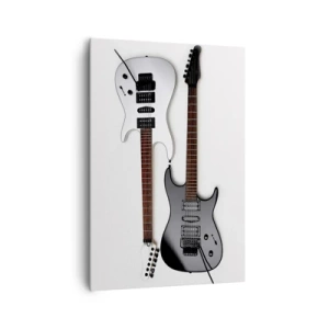 Quadro su tela - Stampe su Tela - Due chitarre elettriche in bianco e nero su uno sfondo chiaro. - 70x100cm - Armonia delle forme - Decorazione murale moderna per soggiorno e camera da letto ARTTOR