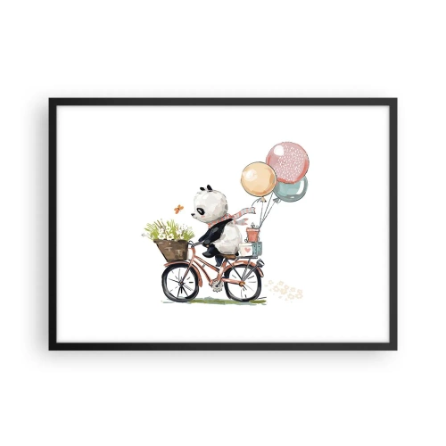 Poster in cornice nera - Panda in bicicletta con palloncini e fiori - 70x50cm - Giorno felice - Decorazione murale moderna per soggiorno e camera da letto ARTTOR