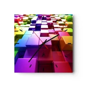 Orologio da parete - Orologio in Vetro - Cubi geometrici 3D colorati - 30x30cm - Op Art insieme in squadra - Decorazione murale moderna per soggiorno e camera da letto ARTTOR