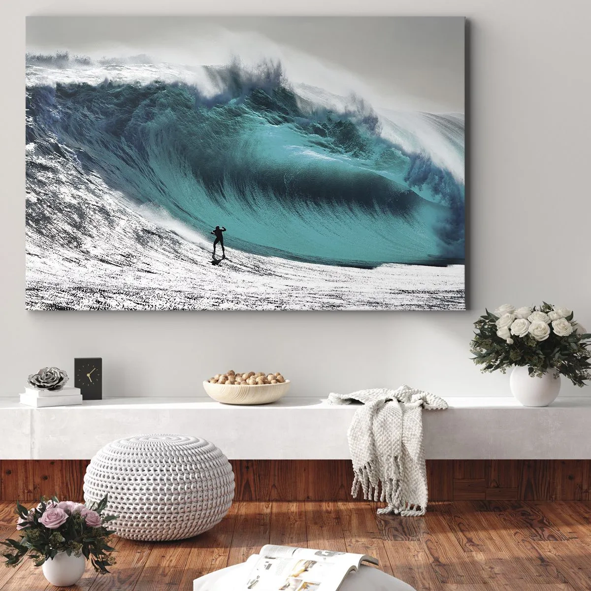 Quadro su tela - Stampe su Tela - Surfista di fronte a un'onda enorme - 120x80cm - Sfida accettata - Decorazione murale moderna per soggiorno e camera da letto ARTTOR