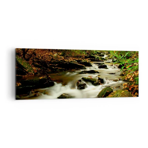 Quadro su tela - Stampe su Tela - Un ruscello nella foresta che scorre tra le pietre circondato dal verde - 140x50cm - Come argento liquido - Decorazione murale moderna per soggiorno e camera da letto ARTTOR