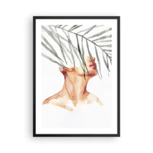 Poster in cornice nera - Donna acquerello con foglie di palma che le coprono il viso - 50x70cm - Sentire il polso dei tropici - Decorazione murale moderna per soggiorno e camera da letto ARTTOR
