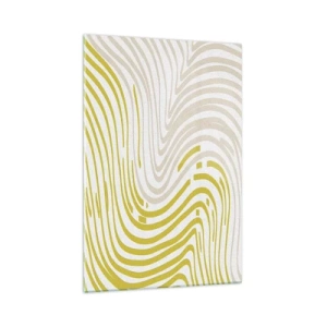 Quadro su vetro - Un motivo astratto con linee ondulate nelle tonalità del giallo e del beige. - 70x100cm - Composizione con lieve deflessione - Decorazione murale moderna per soggiorno e camera da letto ARTTOR