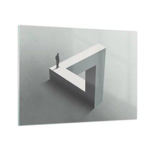 Quadro su vetro - Una figura su una struttura geometrica nello stile di un'illusione ottica - 70x50cm - Eppure è possibile - Decorazione murale moderna per soggiorno e camera da letto ARTTOR