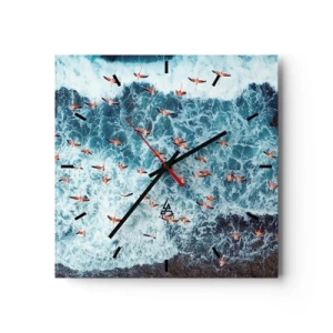 Orologio da parete - Orologio in Vetro - Una vista a volo d'uccello di fenicotteri rosa su un oceano blu - 30x30cm - Parata sotto il mare - Decorazione murale moderna per soggiorno e camera da letto ARTTOR