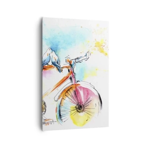 Quadro su tela - Stampe su Tela - Dipinto ad acquerello colorato di una bicicletta con uccelli seduti sopra - 80x120cm - In due in bicicletta - Decorazione murale moderna per soggiorno e camera da letto ARTTOR