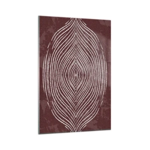 Quadro su vetro - Onde simmetriche in linee bianche su sfondo marrone - 80x120cm - Lo spazio parlante - Decorazione murale moderna per soggiorno e camera da letto ARTTOR